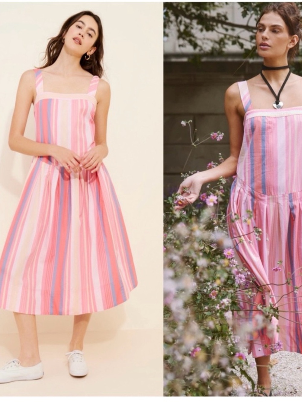 FREE PEOPLE Primavera Stripe Cotton
Midi Dress Sz. M.  NWT color pink